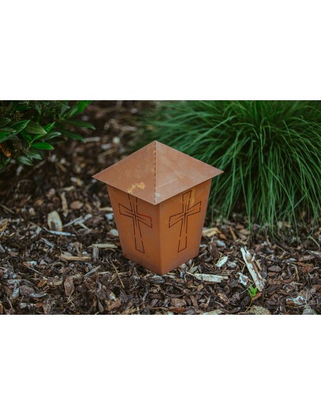 Edelrost Grablicht mit Ornamentkreuz