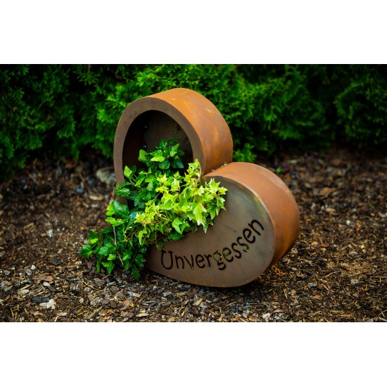 Edelrost Herz zum Bepflanzen mit Aufschrift - Unvergessen