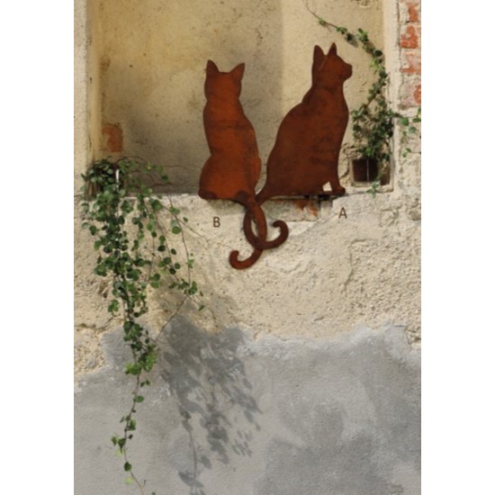 Deko Katzen und Mäuse Katze seitlich Kantenhocker Höhe 42 cm - Gartendeko aus Metall Schöne Kantenhocker Katze für Mauervorsprun