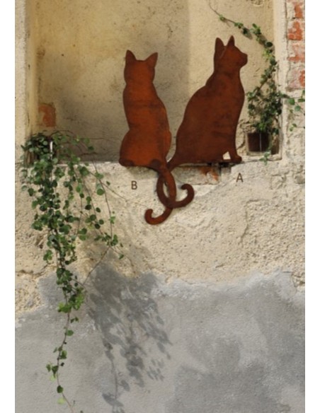 Deko Katzen und Mäuse Katze seitlich Kantenhocker Höhe 42 cm - Gartendeko aus Metall Schöne Kantenhocker Katze für Mauervorsprun