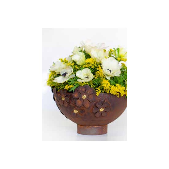 Pflanzgefäße + Schalen + Kronen Rost - Halbkugelschale mit Messingblüten - 40 cm Durchmesser Halbkugel mit Blütentraum Verzierun