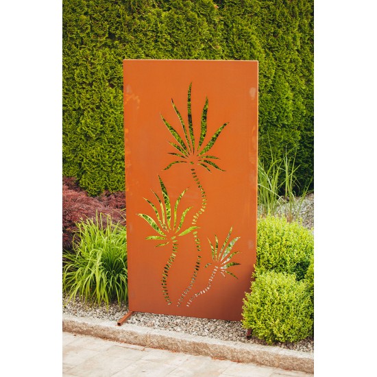 Garten Sichtschutzzaun mit Motiv "Palme" aus Edelrost Höhe 180