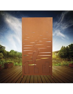 Trennwand Garten Sichtschutz aus Metall mit Motiv "Kranich" 2