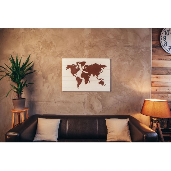 Deko Weltkarte in weiß lackiert