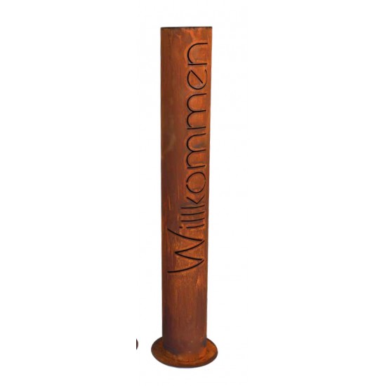 Willkommen Säule, moderner Schriftzug, Standring, Höhe 148 cm, Durchmesser 20 cm