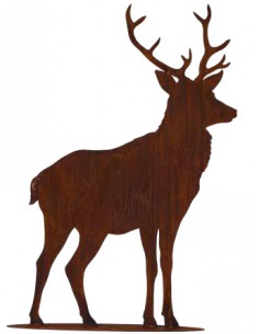 Stehender Hirsch seitlich auf Platte, Größe 2, Höhe 97 cm, Breite 48 cm