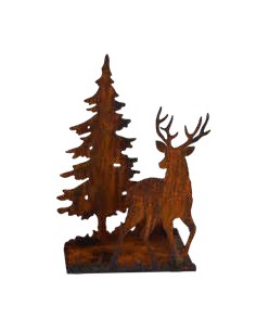 Teelichter gekantet, schräg zulaufend mit Hirsch und Tanne, Höhe 23 cm, Breite 14 cm