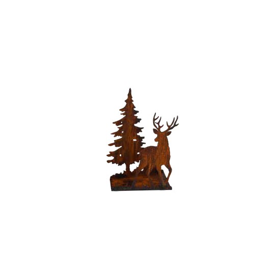 Teelichter gekantet, schräg zulaufend mit Hirsch und Tanne, Höhe 23 cm, Breite 14 cm