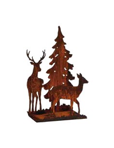 Teelichthalter gekantet, mit Wild und Wald, Höhe 25 cm, Breite 14 cm