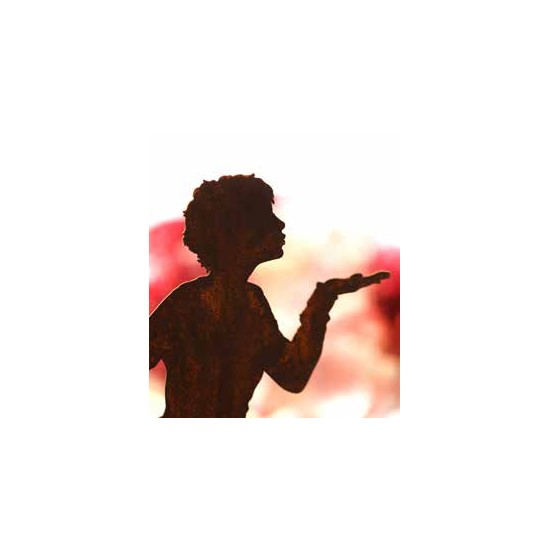 Kleine Mila mit Kusshand auf kurzem Stab, Höhe 26 cm, Stab ca. 15 cm