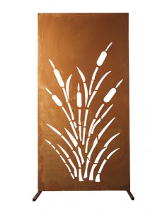 Sichtschutzwand Metall Rost mit Schilf Motiv