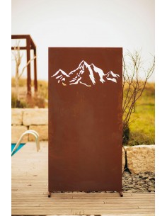 Trennwand Metall Berge als Sillhuette - Edelrost Sichtschutzwand 2