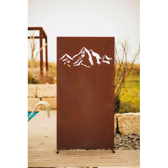 Sichtschutzzaun aus Metall mit Motiv "Gebirge" Höhe 180 cm