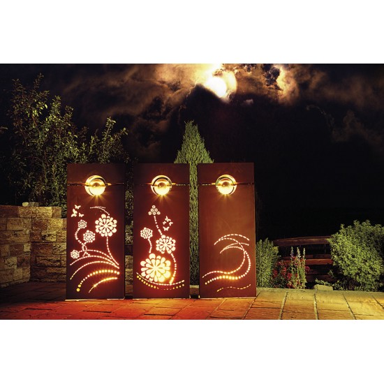 Rostsäule Rhombus mit modernen Muster & Edelstahlkugel, inkl. Schale