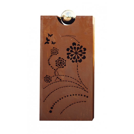 Rostsäule Rhombus mit Blumenmuster & Edelstahlkugel