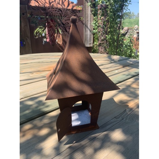 Deko Vogelhaus Metall 36 cm hoch mit spitzem Dach zum Aufhängen oder Stellen - Bügel abnehmbar