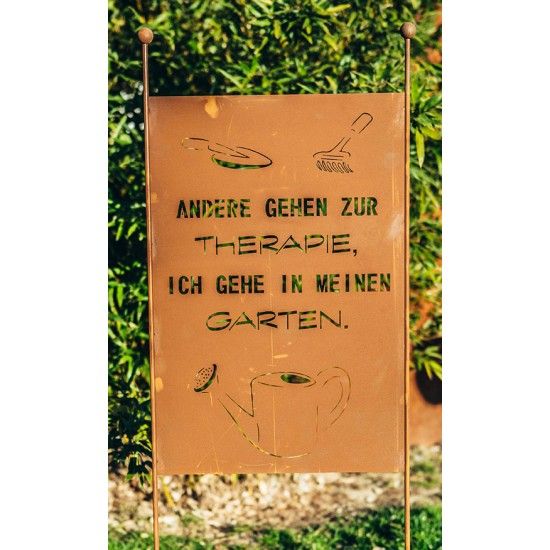 Gartenstecker aus Metall mit Spruch - Therapie - Höhe 120 cm