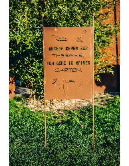 Gartenstecker aus Metall mit Spruch - Therapie - Höhe 120 cm