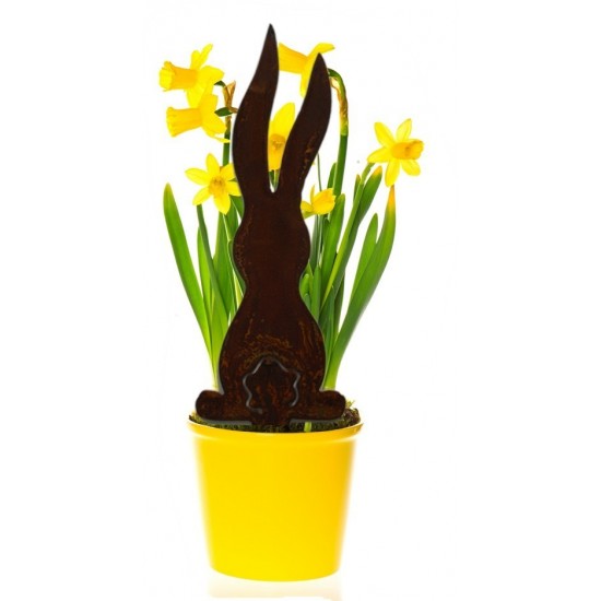 Edelrost Beetstecker langer Hase mit Puschel-Ausschnitt - Höhe 25 cm Beetstecker für