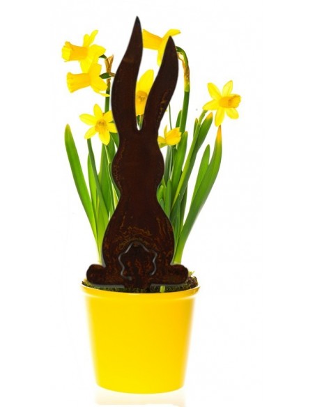Edelrost Beetstecker langer Hase mit Puschel-Ausschnitt - Höhe 25 cm Beetstecker für