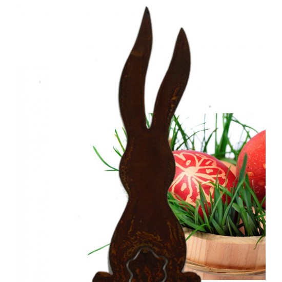 Edelrost Beetstecker langer Hase mit Puschel-Ausschnitt - Höhe 25 cm Beetstecker für