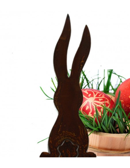 Edelrost Beetstecker langer Hase mit Puschel-Ausschnitt - Höhe 25 cm Beetstecker für