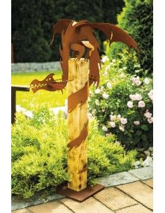 Metalldrache - Draco auf Holzbalken, Höhe 160 cm 2