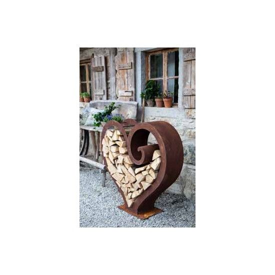Start großes Herz Curl Kaminholzregal - XL Holzregal in Herzform 119 cm breit In dieses rostige Holzregal Herz mit Curl kannst D
