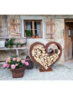 Start großes Herz Curl Kaminholzregal - XL Holzregal in Herzform 119 cm breit In dieses rostige Holzregal Herz mit Curl kannst D 2