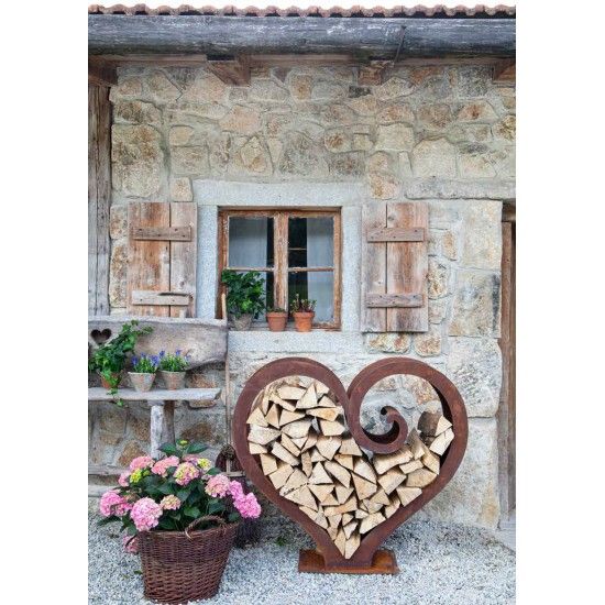 Start großes Herz Curl Kaminholzregal - XL Holzregal in Herzform 119 cm breit In dieses rostige Holzregal Herz mit Curl kannst D