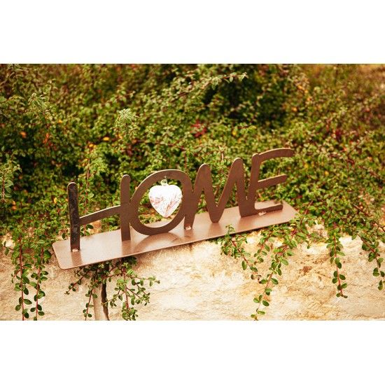 Schriftzug - Home, aus Edelrost inklusive Glasherz, Länge 63 cm