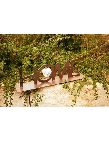 Schriftzug - Home, aus Edelrost inklusive Glasherz, Länge 63 cm