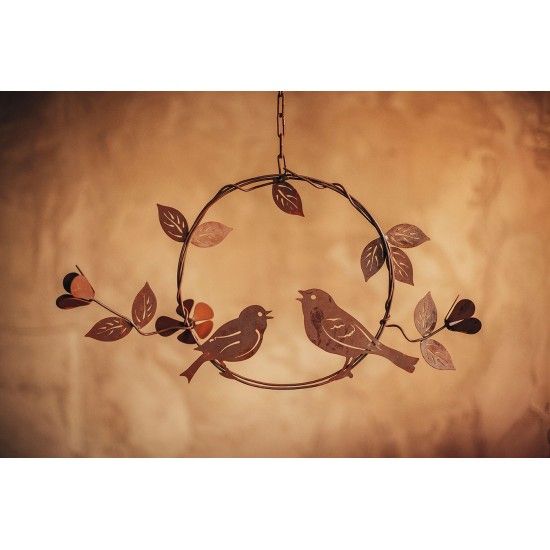 Deko Spatzenpaar im Ring - zum Hängen - Breite 52 cm