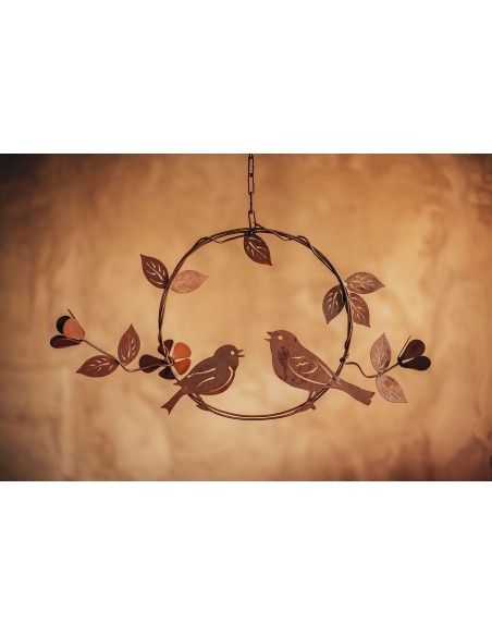 Deko Spatzenpaar im Ring - zum Hängen - Breite 52 cm