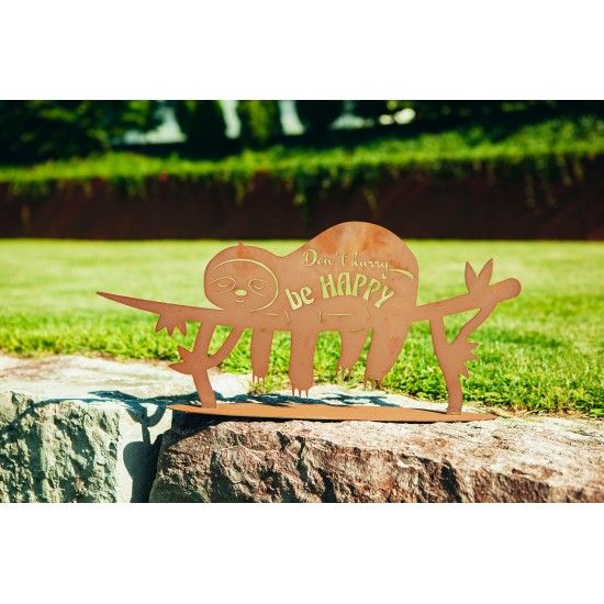 Metall Deko - Faultier Happy - mit Spruch, Länge 68 cm