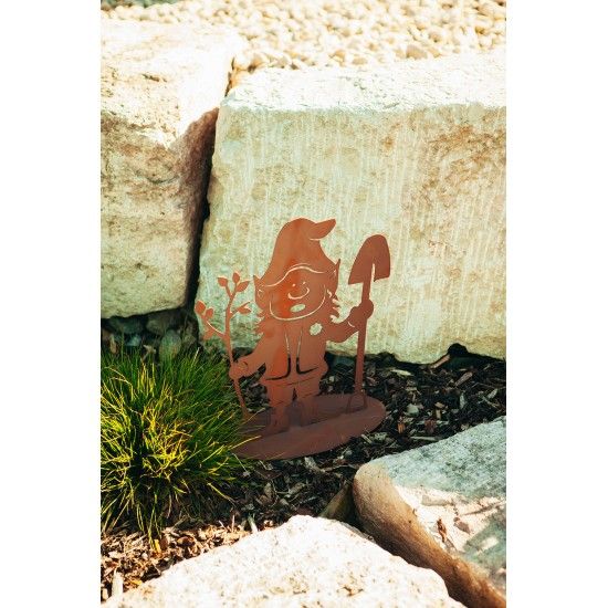 Deko Gartenwichtel - Bertram mit Spaten, aus Edelrost, Höhe 42 cm