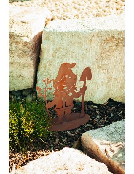 Deko Gartenwichtel - Bertram mit Spaten, aus Edelrost, Höhe 42 cm