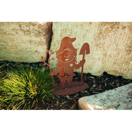 Deko Gartenwichtel - Bertram mit Spaten, aus Edelrost, Höhe 42 cm