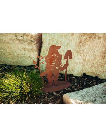 Deko Gartenwichtel - Bertram mit Spaten, aus Edelrost, Höhe 42 cm