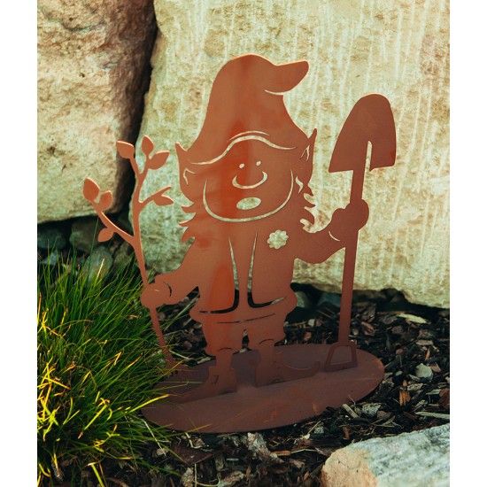 Deko Gartenwichtel - Bertram mit Spaten, aus Edelrost, Höhe 42 cm