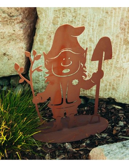 Deko Gartenwichtel - Bertram mit Spaten, aus Edelrost, Höhe 42 cm