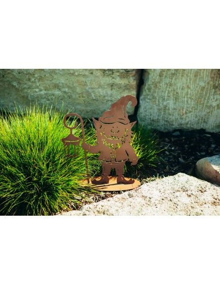 Deko Gartenwichtel - Tomte mit Laterne, aus Edelrost, Höhe 43 cm