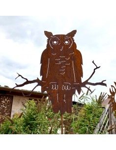 Rost Eule sitzend auf Ast - lebensgroß - mit Stab 100 cm 2