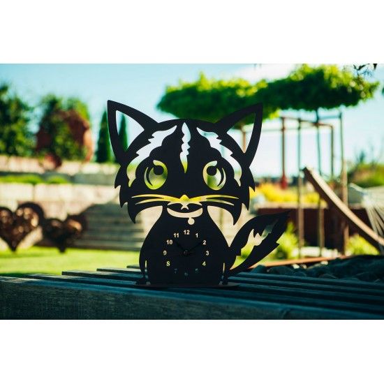 Lustige Metall Katzenuhr, Höhe 51,5 cm