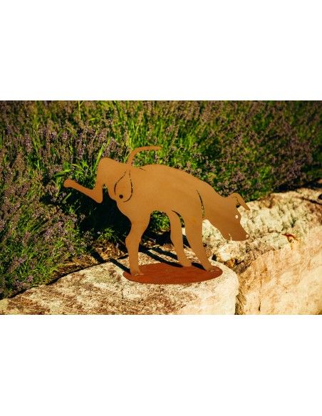 Deko Hund macht Geschäft - aus Metall, Breite 73 cm