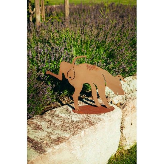 Deko Hund macht Geschäft - aus Metall, Breite 73 cm