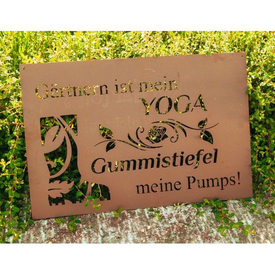 Gedichttafel aus Metall Gärtnern ist mein Yoga, Gummistiefel meine Pumps