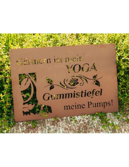 Gedichttafel aus Metall Gärtnern ist mein Yoga, Gummistiefel meine Pumps
