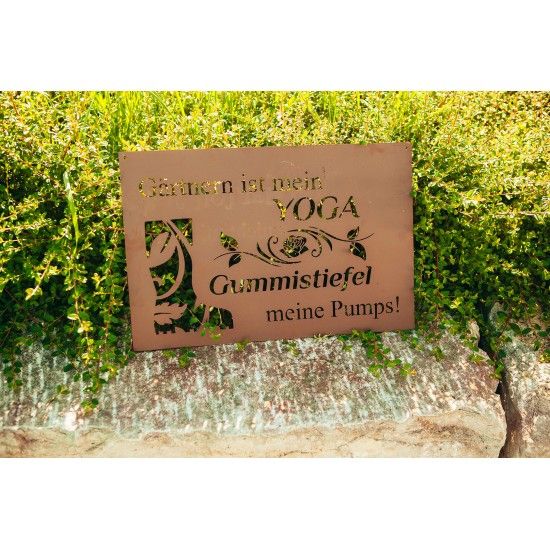 Gedichttafel aus Metall - Gärtnern ist mein Yoga, Gummistiefel meine Pumps