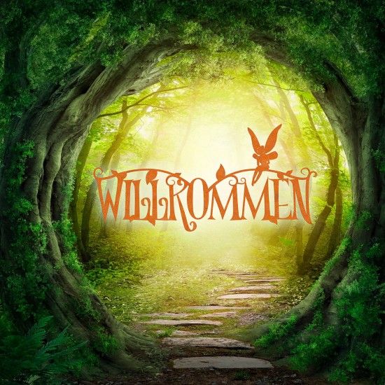 Willkommenschild aus Edelrost - mit kleiner Fee, Breite 48 cm